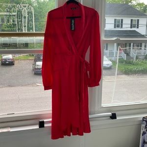 Boohoo satin wrap dress